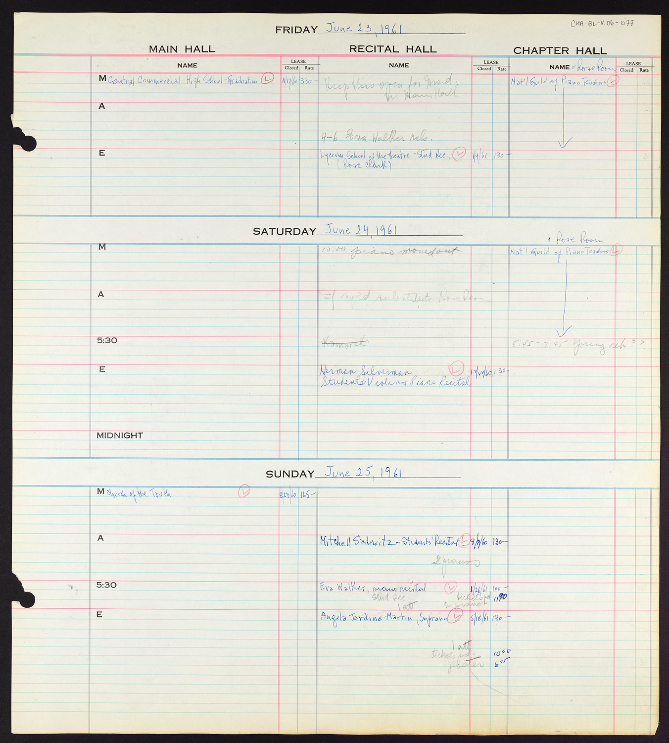 Carnegie Hall Booking Ledger, volume 6, page 77