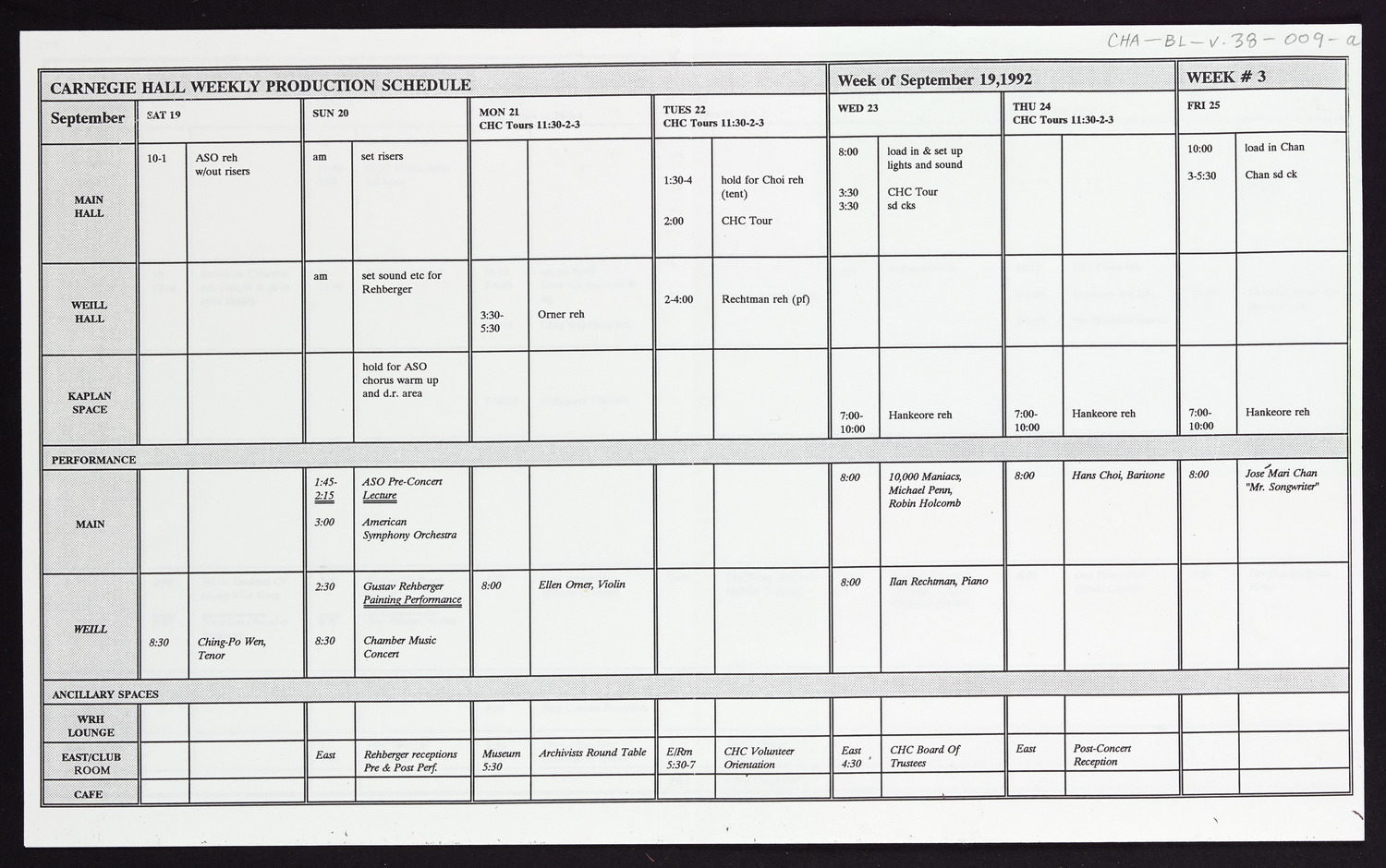 Carnegie Hall Booking Ledger, volume 38, page 9a