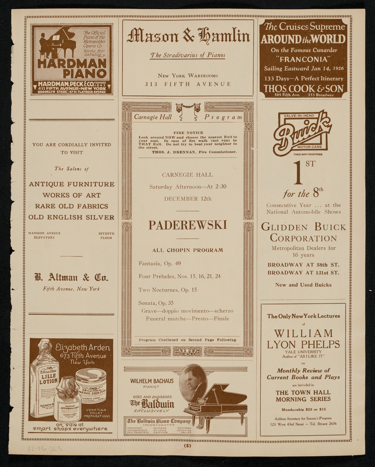Ignacy Jan Paderewski, Piano, December 12, 1925, program page 5