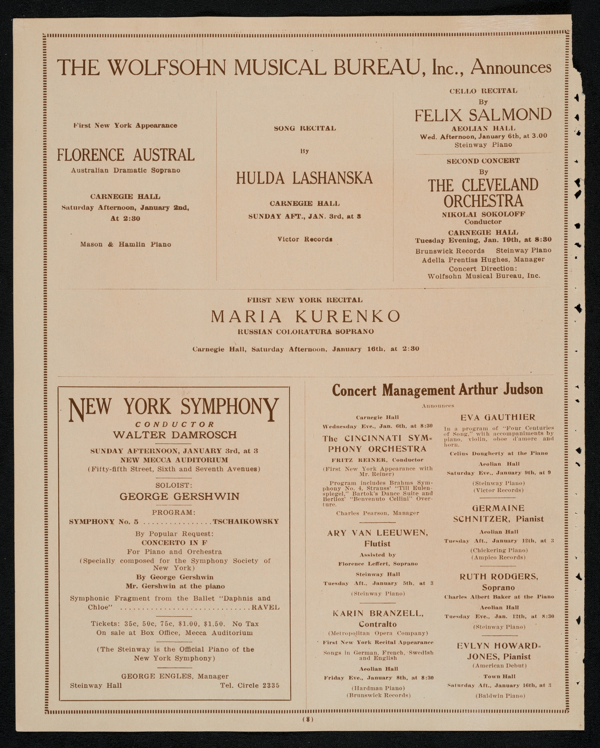 New York Philharmonic, December 31, 1925, program page 8