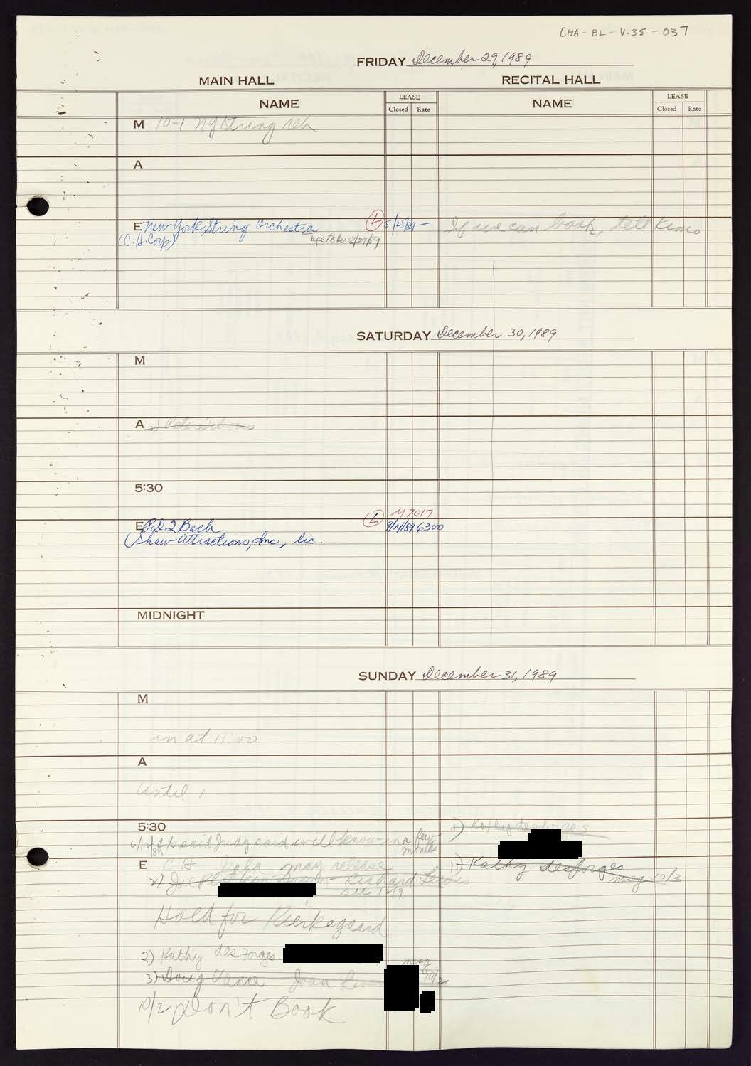 Carnegie Hall Booking Ledger, volume 35, page 37