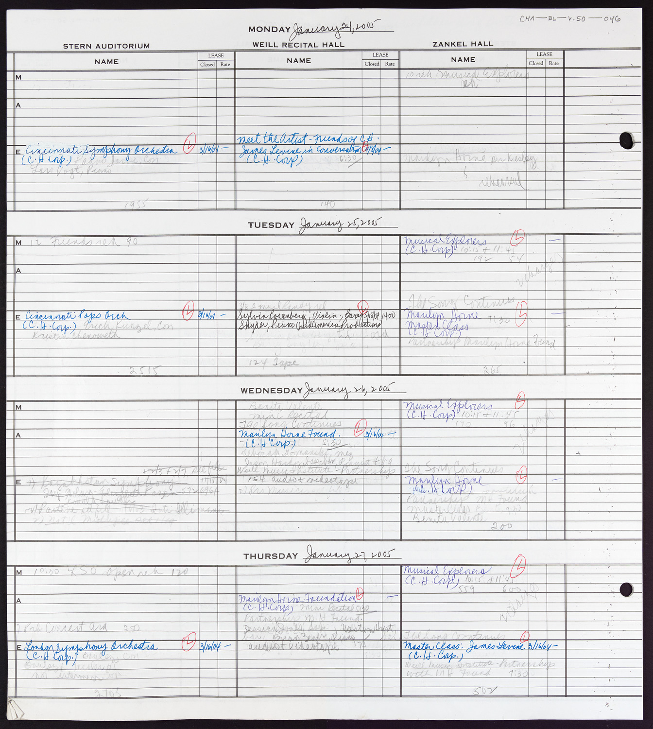 Carnegie Hall Booking Ledger, volume 50, page 46