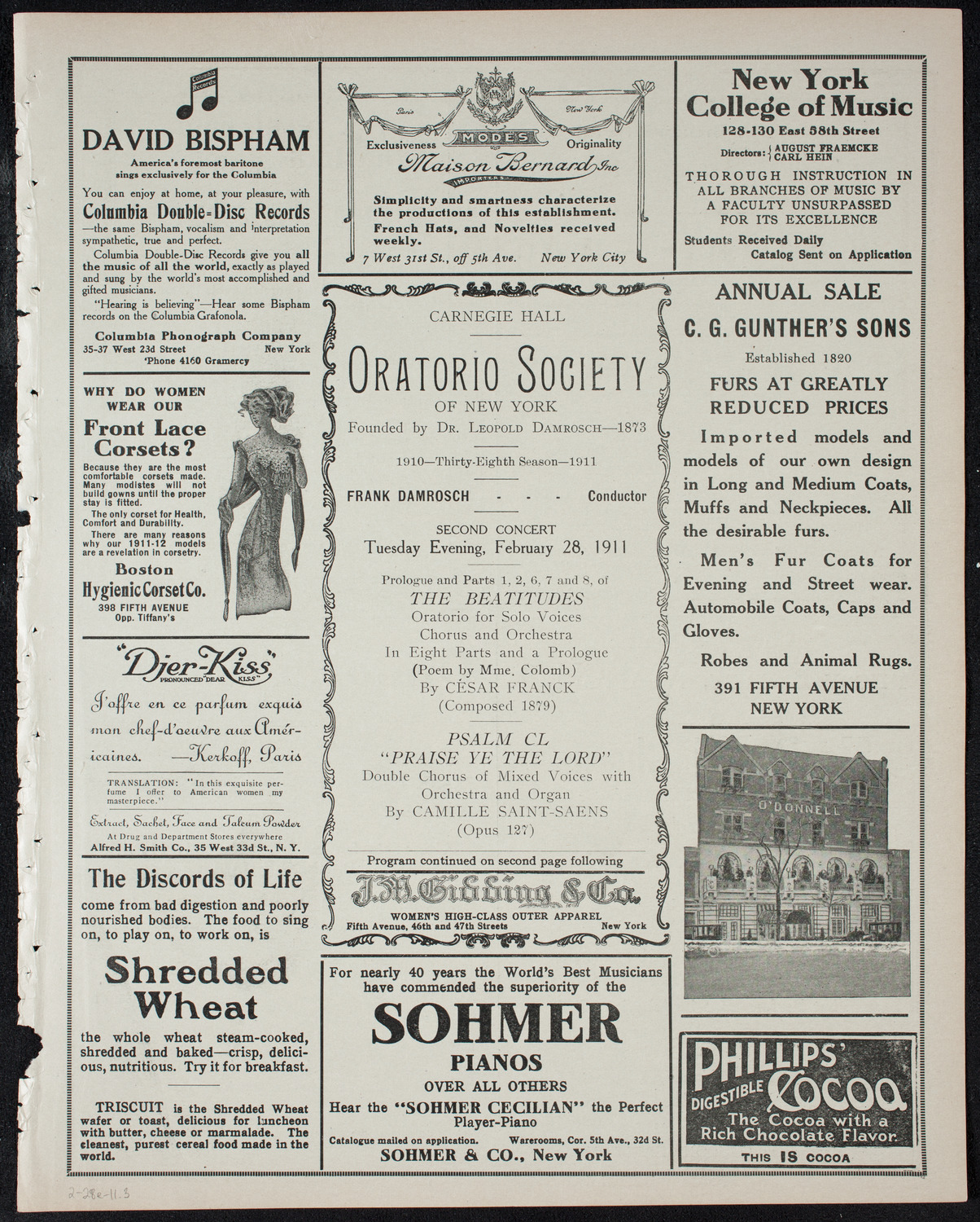 Oratorio Society of New York, February 28, 1911, program page 5