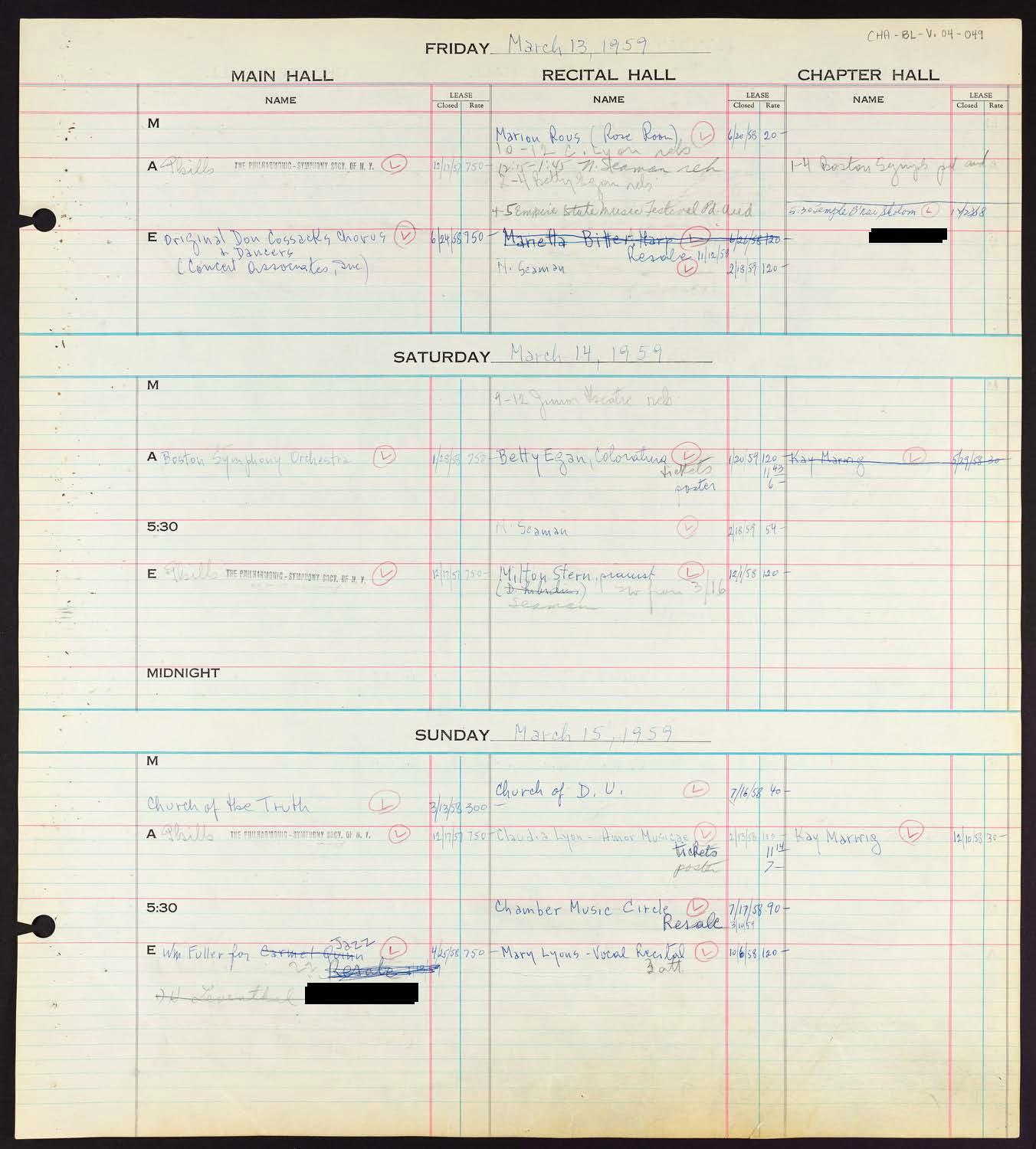 Carnegie Hall Booking Ledger, volume 4, page 49