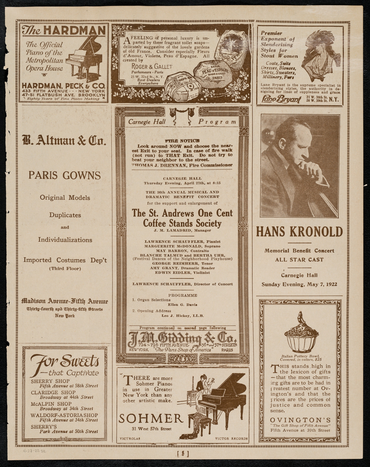 Benefit: St.Andrew's One Cent Coffee Stand Society, April 27, 1922, program page 5