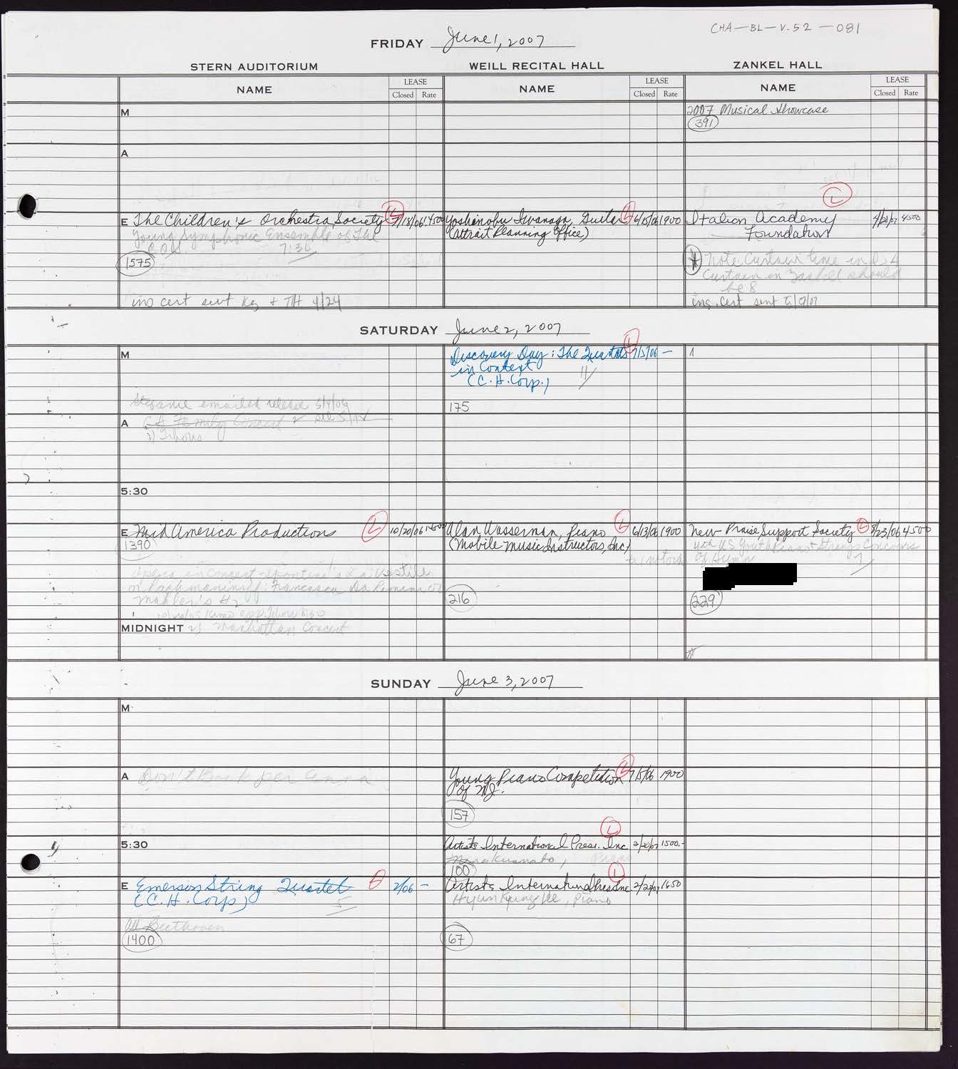 Carnegie Hall Booking Ledger, volume 52, page 81