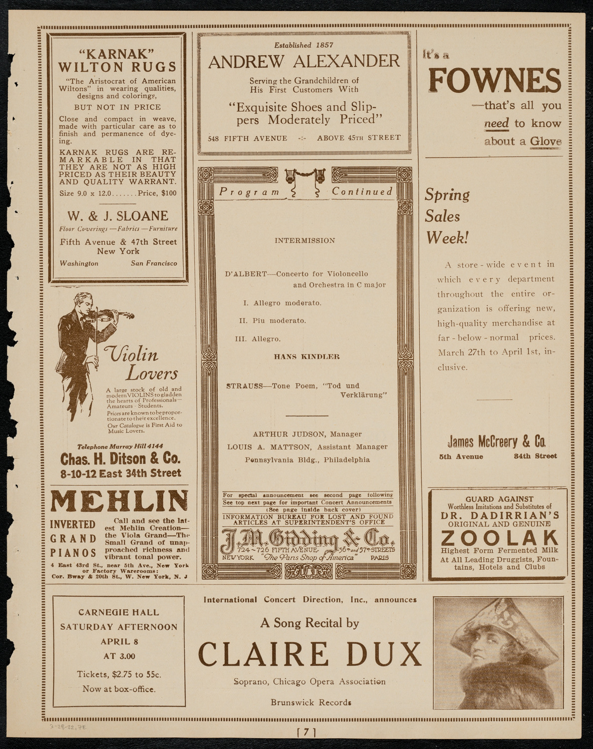 Philadelphia Orchestra, March 28, 1922, program page 7