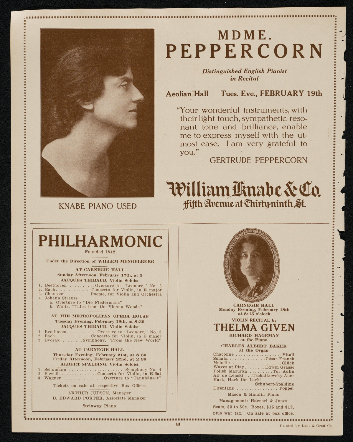 New York Philharmonic, February 16, 1924, program page 12