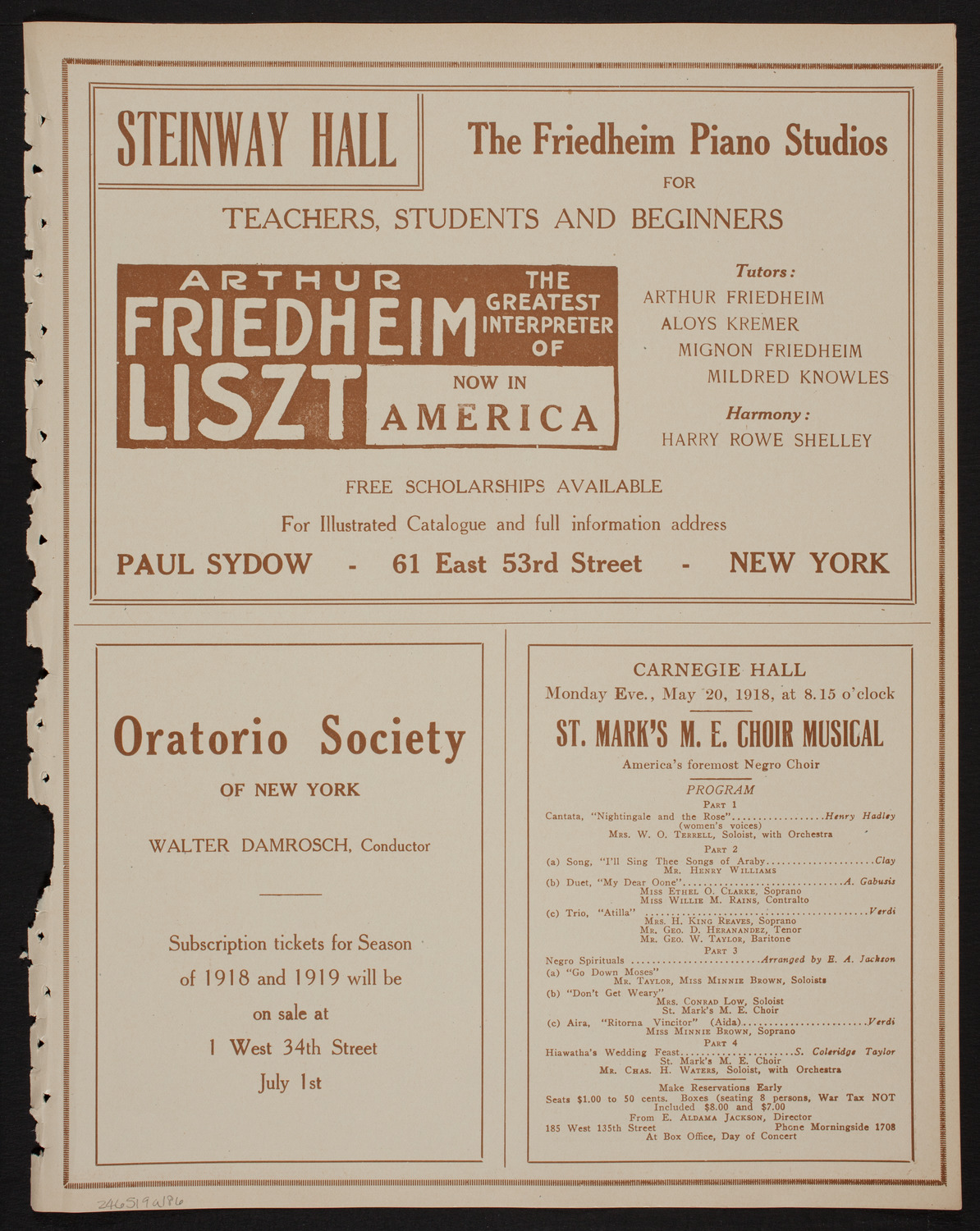 Josef Rosenblatt, Tenor, May 19, 1918, program page 11