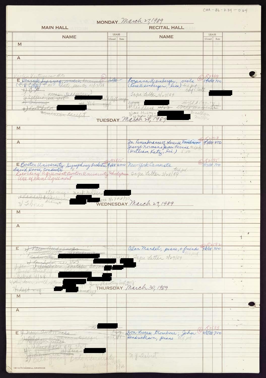 Carnegie Hall Booking Ledger, volume 34, page 64