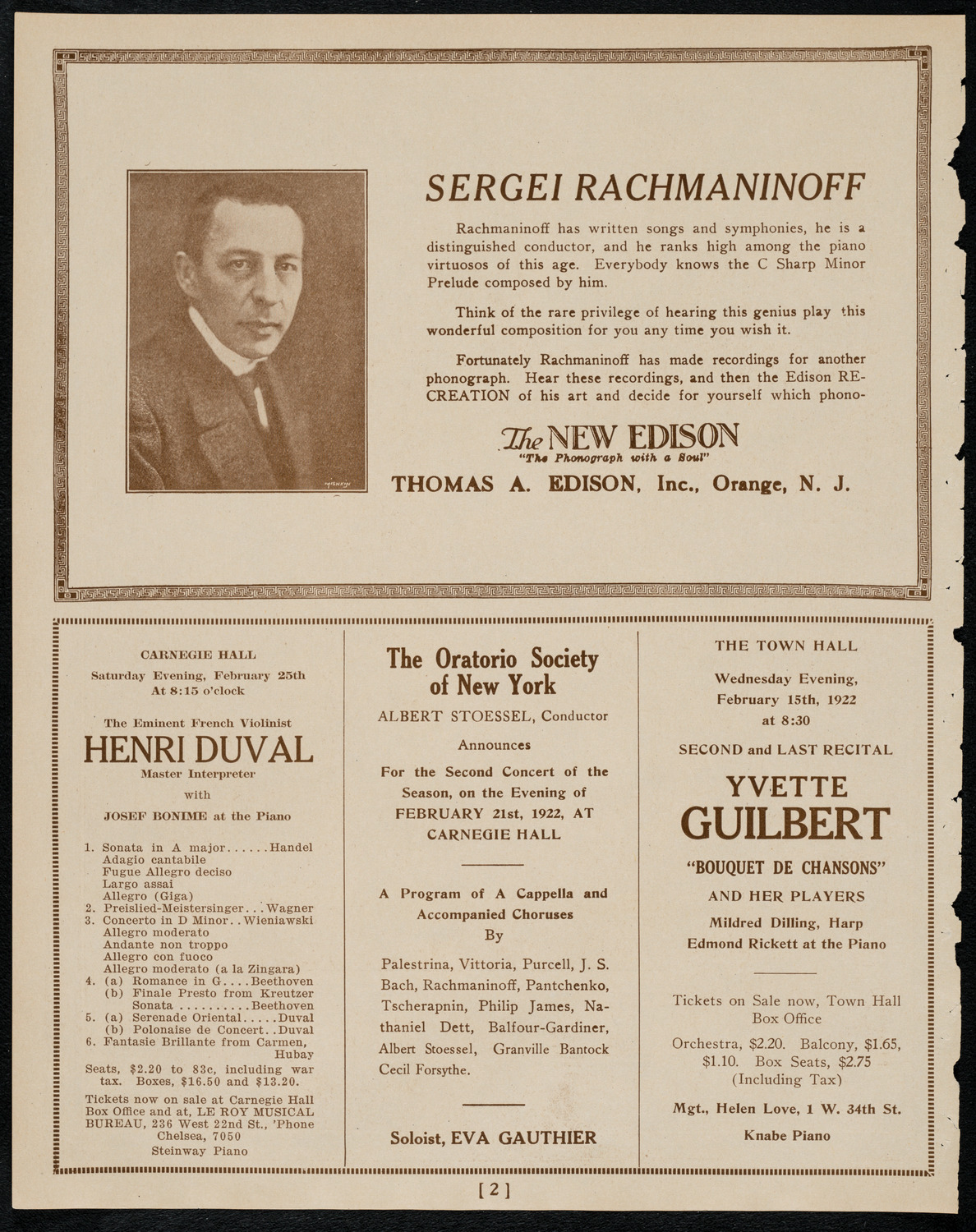 New York Philharmonic, February 12, 1922, program page 2