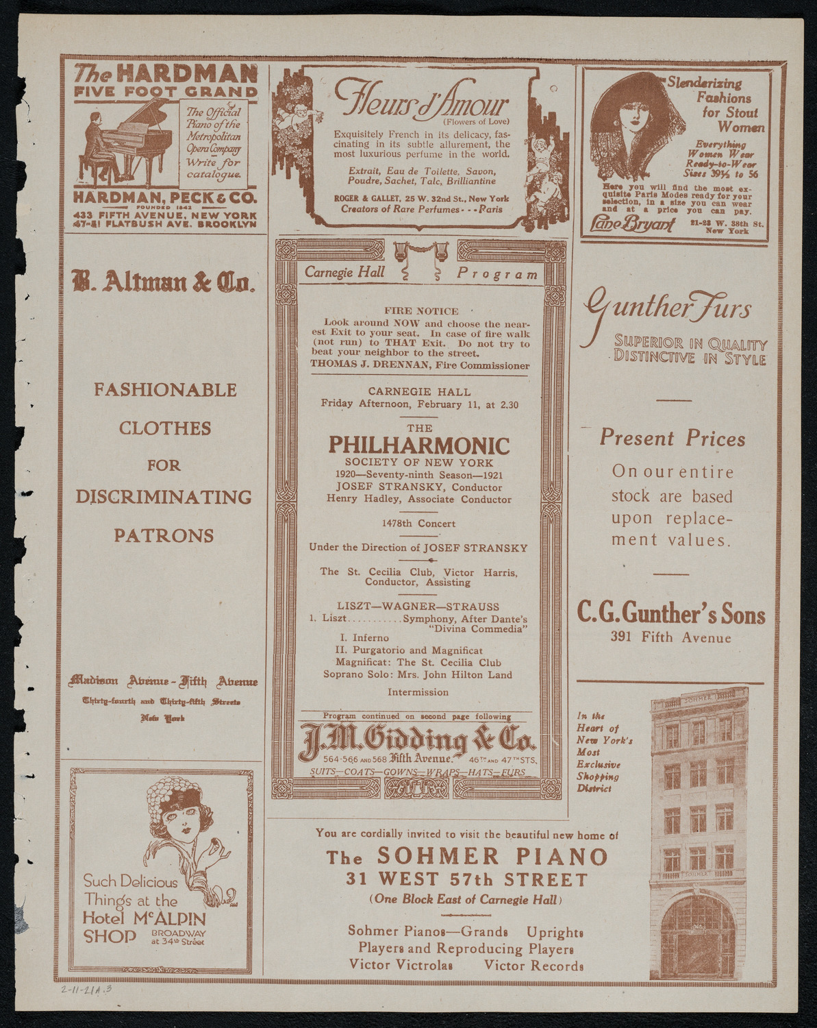 New York Philharmonic, February 11, 1921, program page 5
