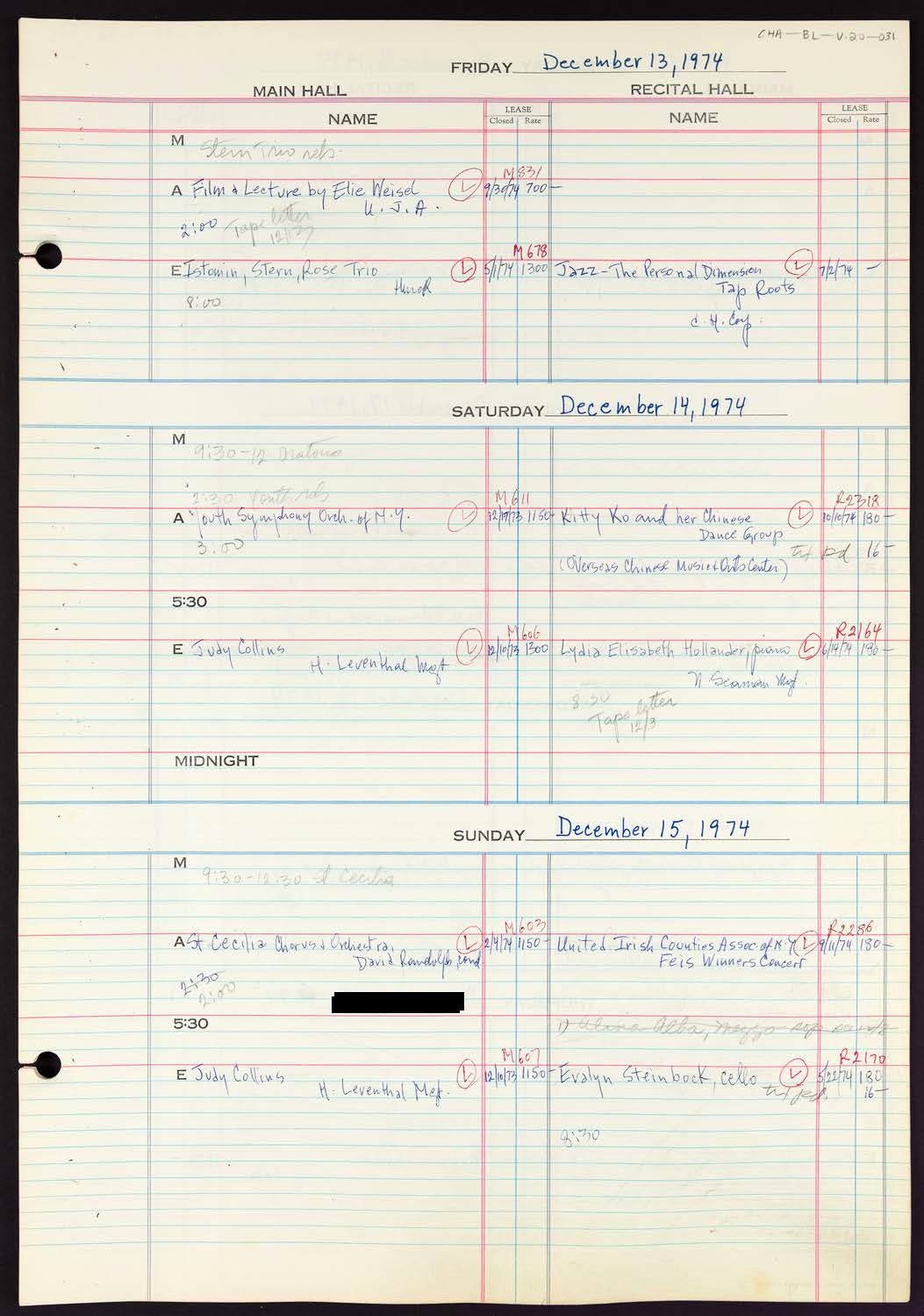 Carnegie Hall Booking Ledger, volume 20, page 31