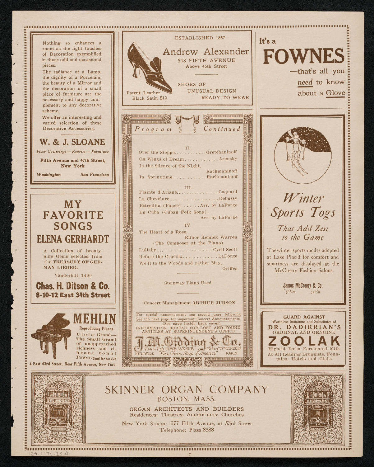 Margaret Matzenauer, Mezzo-Soprano, January 17, 1923, program page 7