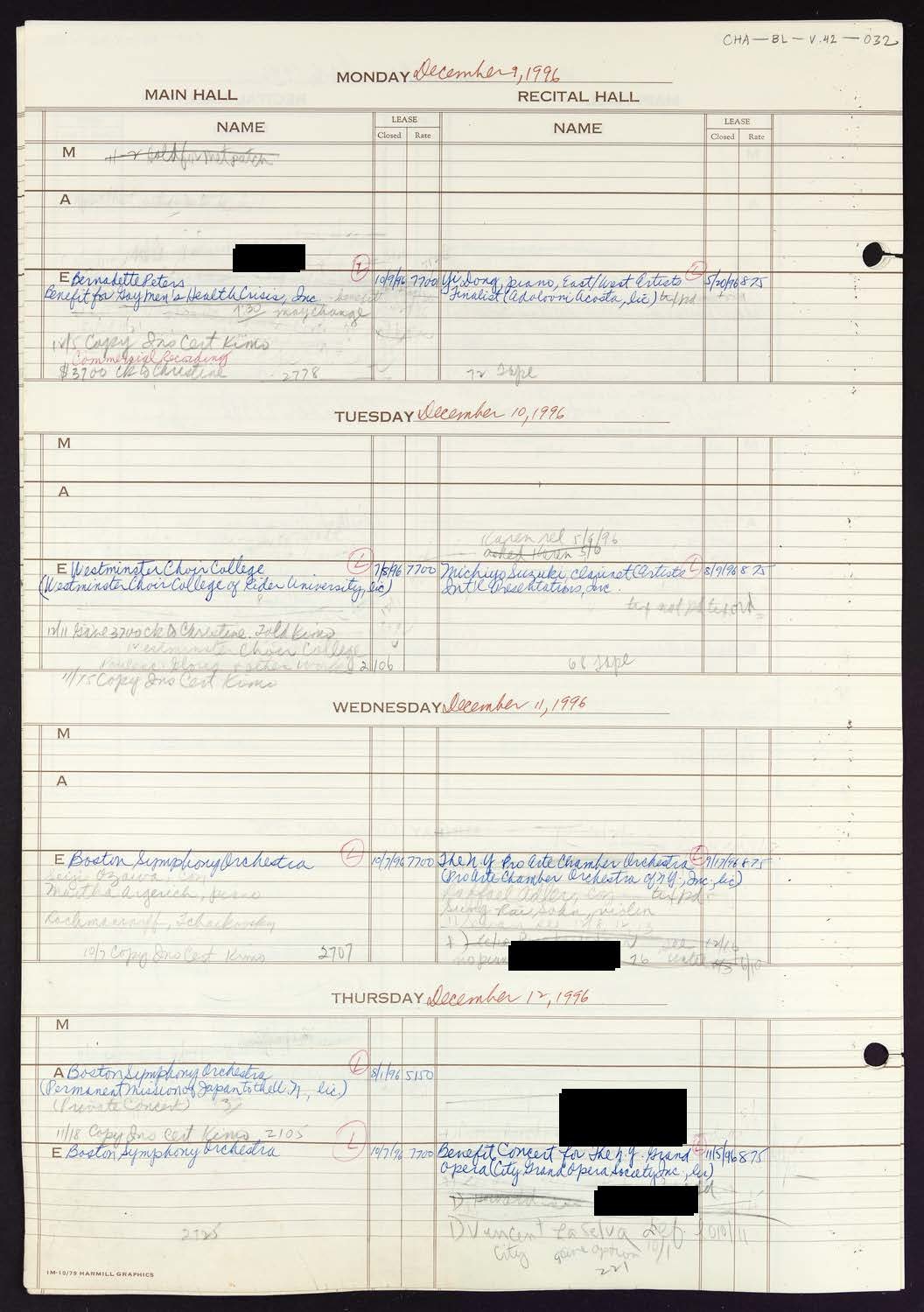 Carnegie Hall Booking Ledger, volume 42, page 32