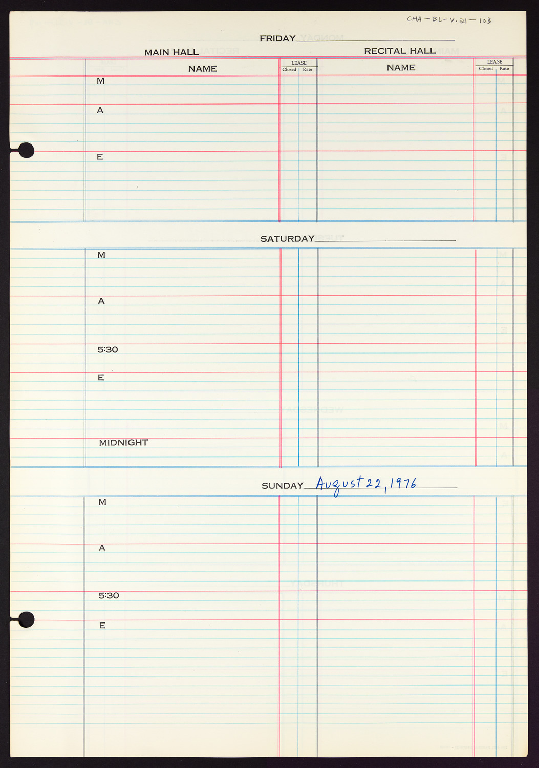 Carnegie Hall Booking Ledger, volume 21, page 103