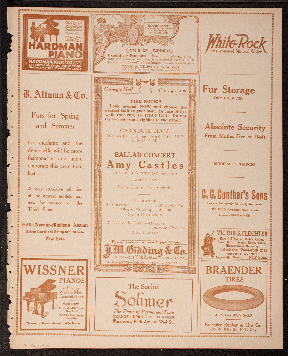 Amy Castles, Soprano, April 11, 1917, program page 5