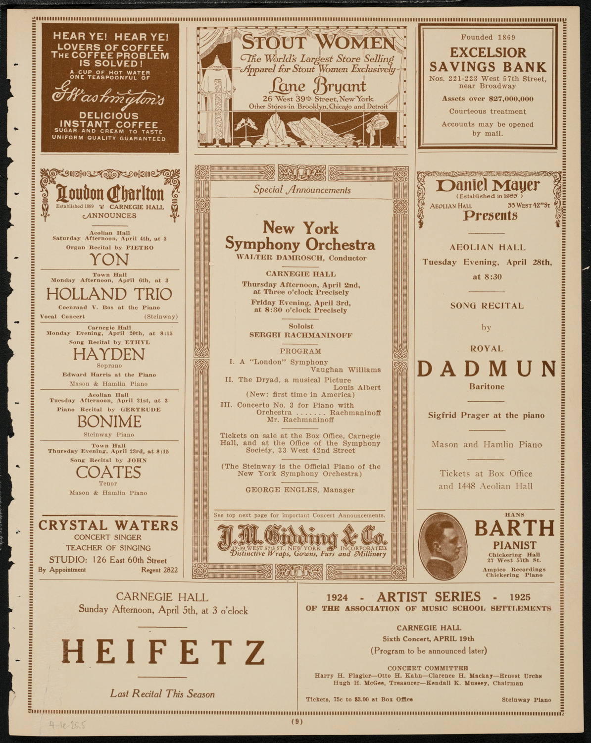 New York Philharmonic Students' Concert, April 1, 1925, program page 9