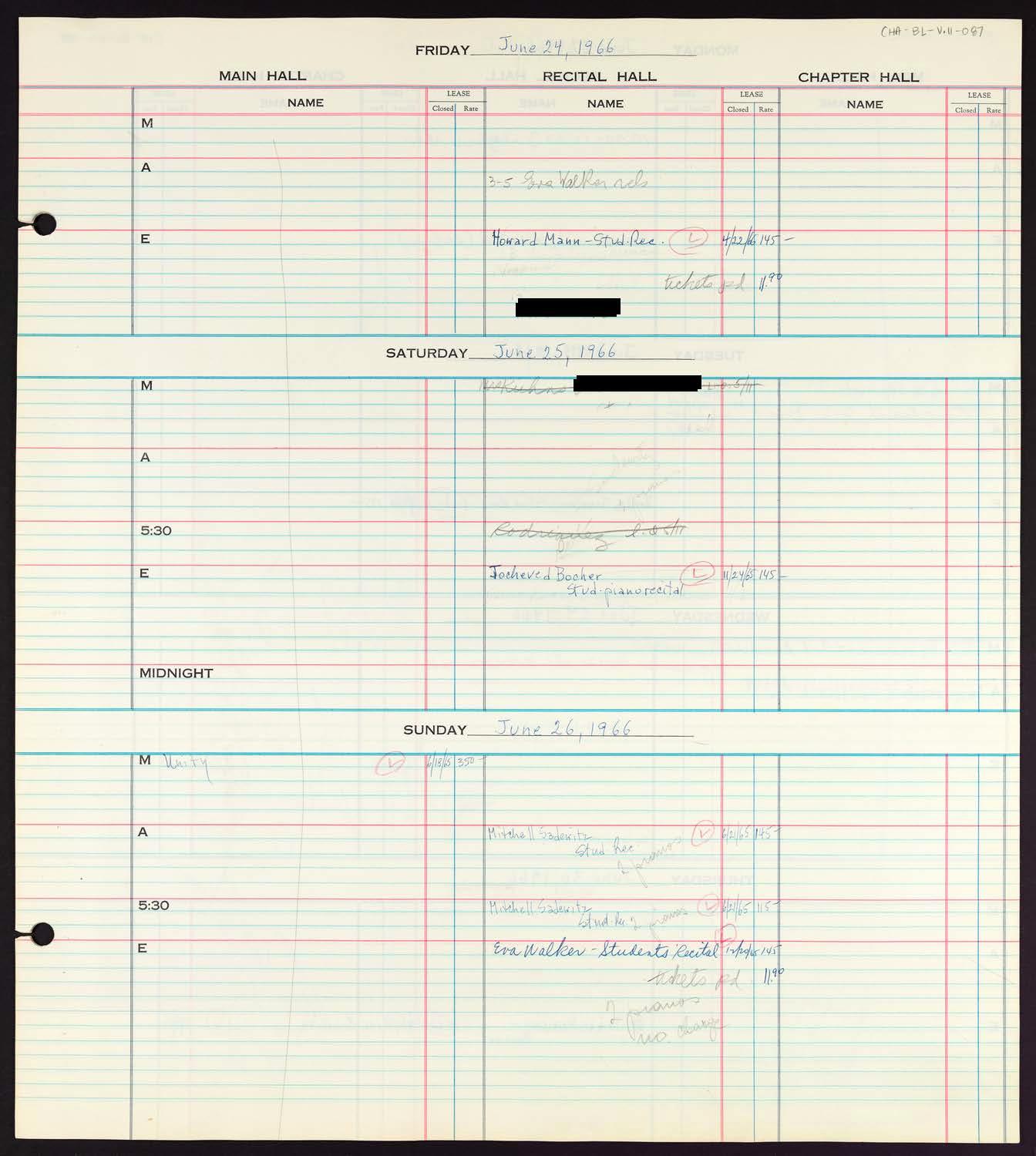 Carnegie Hall Booking Ledger, volume 11, page 87