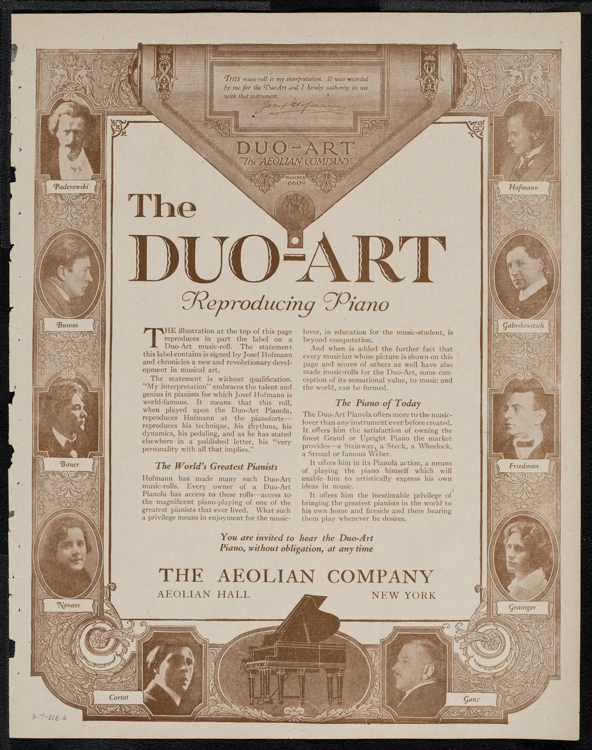 Mischa Levitzki, Piano, March 7, 1921, program page 11