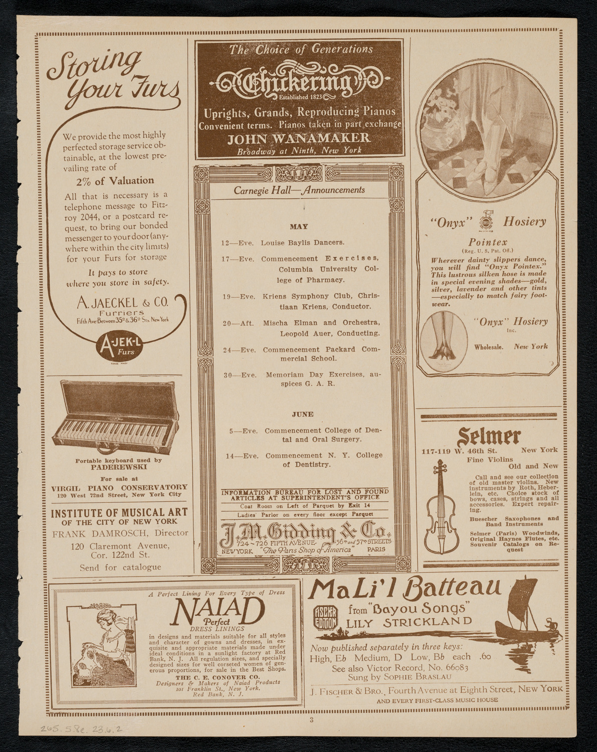 Anniversary Celebration: Bellevue Training School for Nurses, May 8, 1923, program page 3