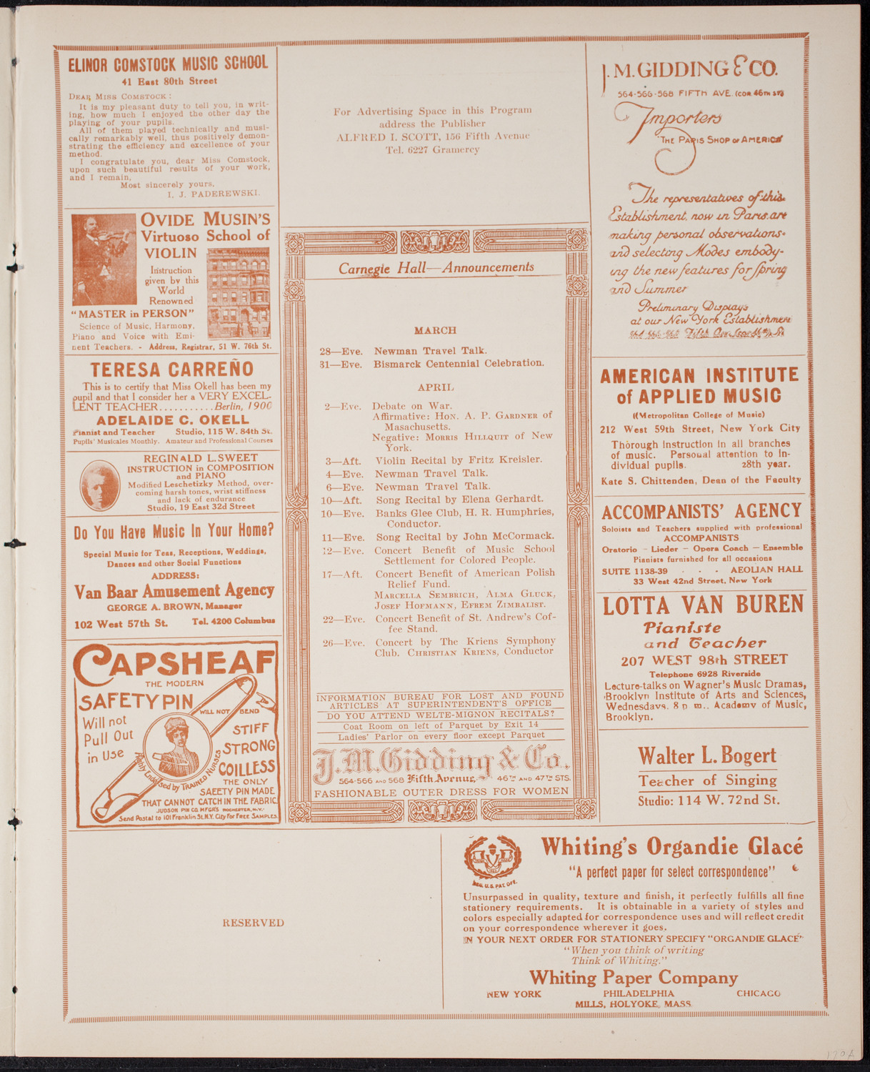 New York Philharmonic, March 27, 1915, program page 3