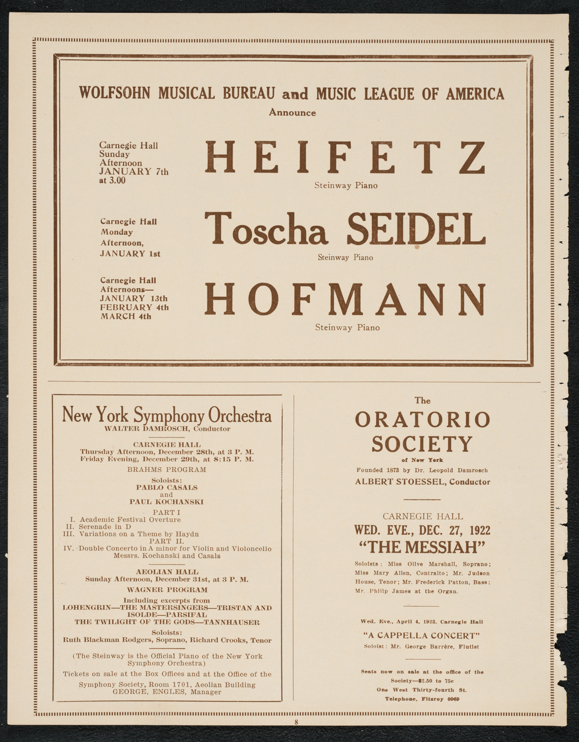 City Symphony Orchestra, December 11, 1922, program page 8