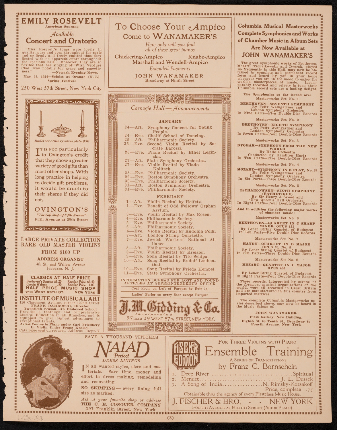 New York Symphony Orchestra, January 23, 1925, program page 3