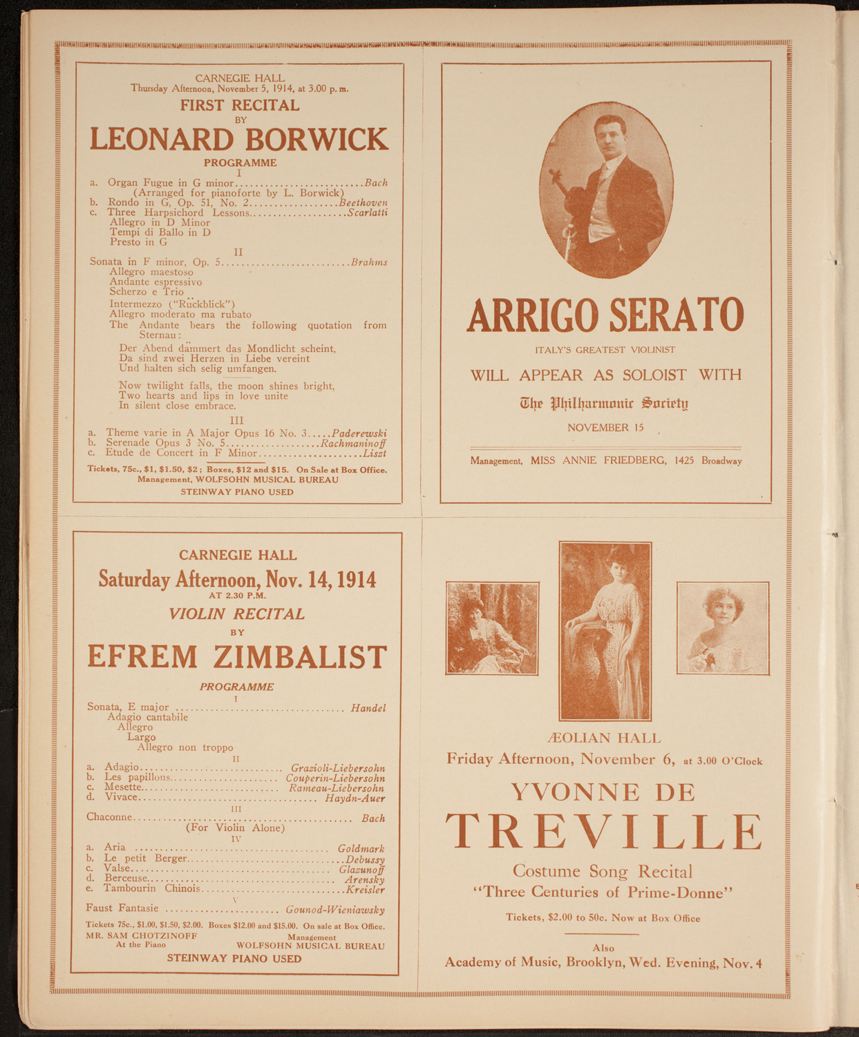 Carl Friedberg, Piano, November 2, 1914, program page 10