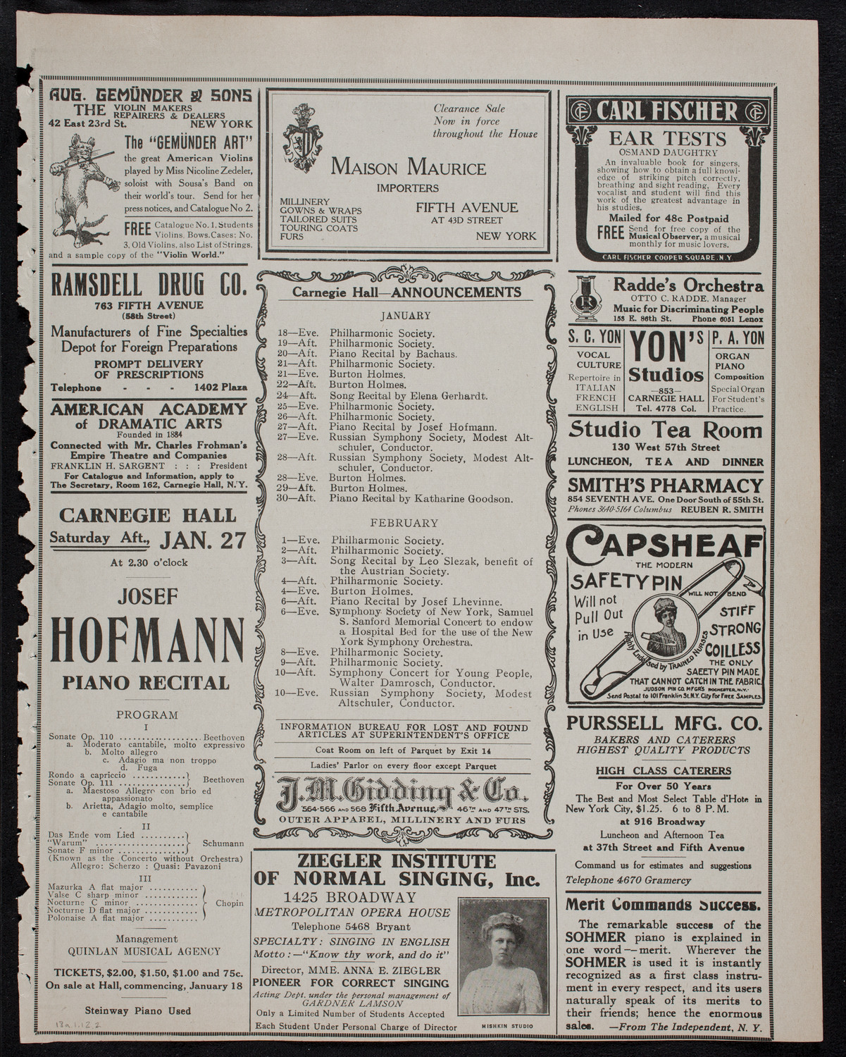 Oscar Seagle, Tenor, January 18, 1912, program page 3