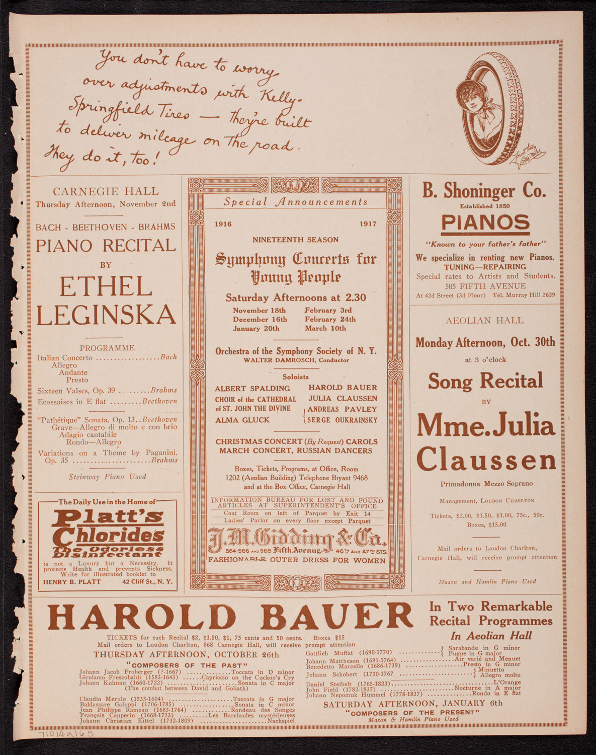 Fritz Kreisler, Violin, October 14, 1916, program page 9