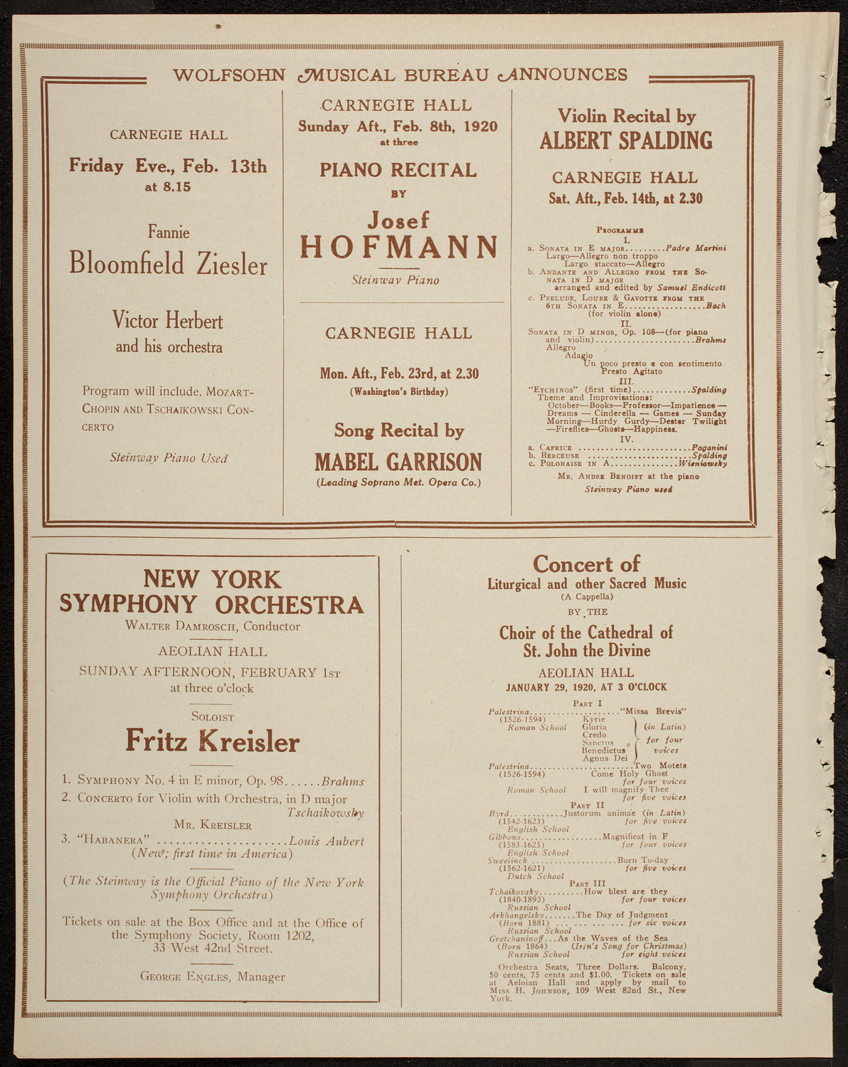 New York Philharmonic, January 25, 1920, program page 8