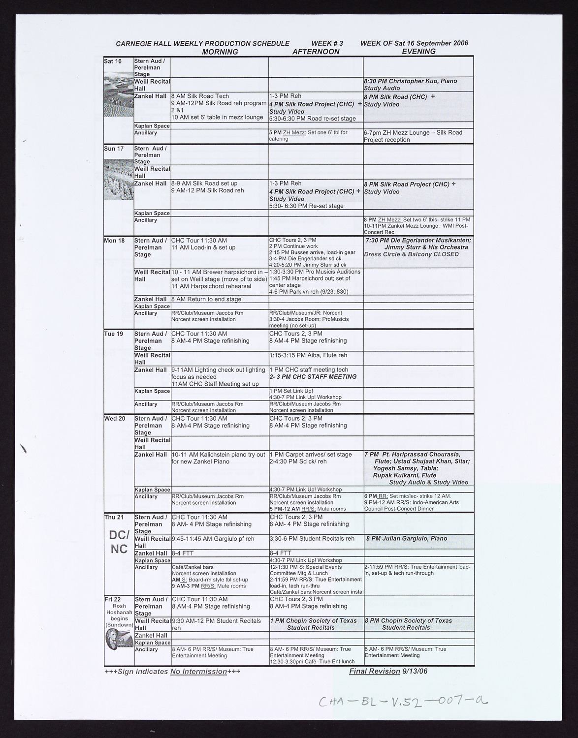 Carnegie Hall Booking Ledger, volume 52, page 7a