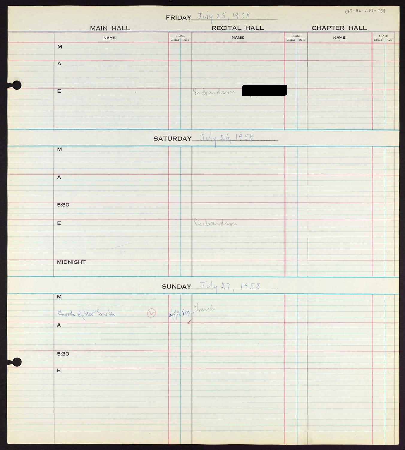 Carnegie Hall Booking Ledger, volume 3, page 89