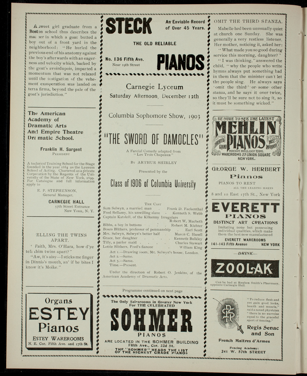 Columbia Sophomore Show, 1903, December 12, 1903, program page 2