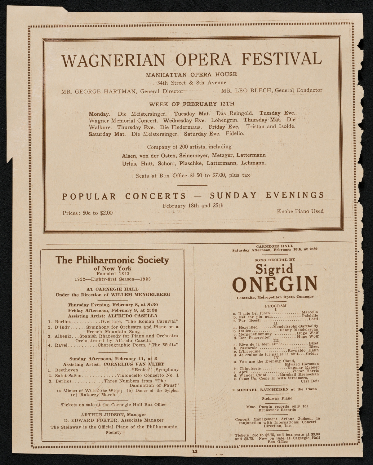 Philadelphia Orchestra, February 6, 1923, program page 12