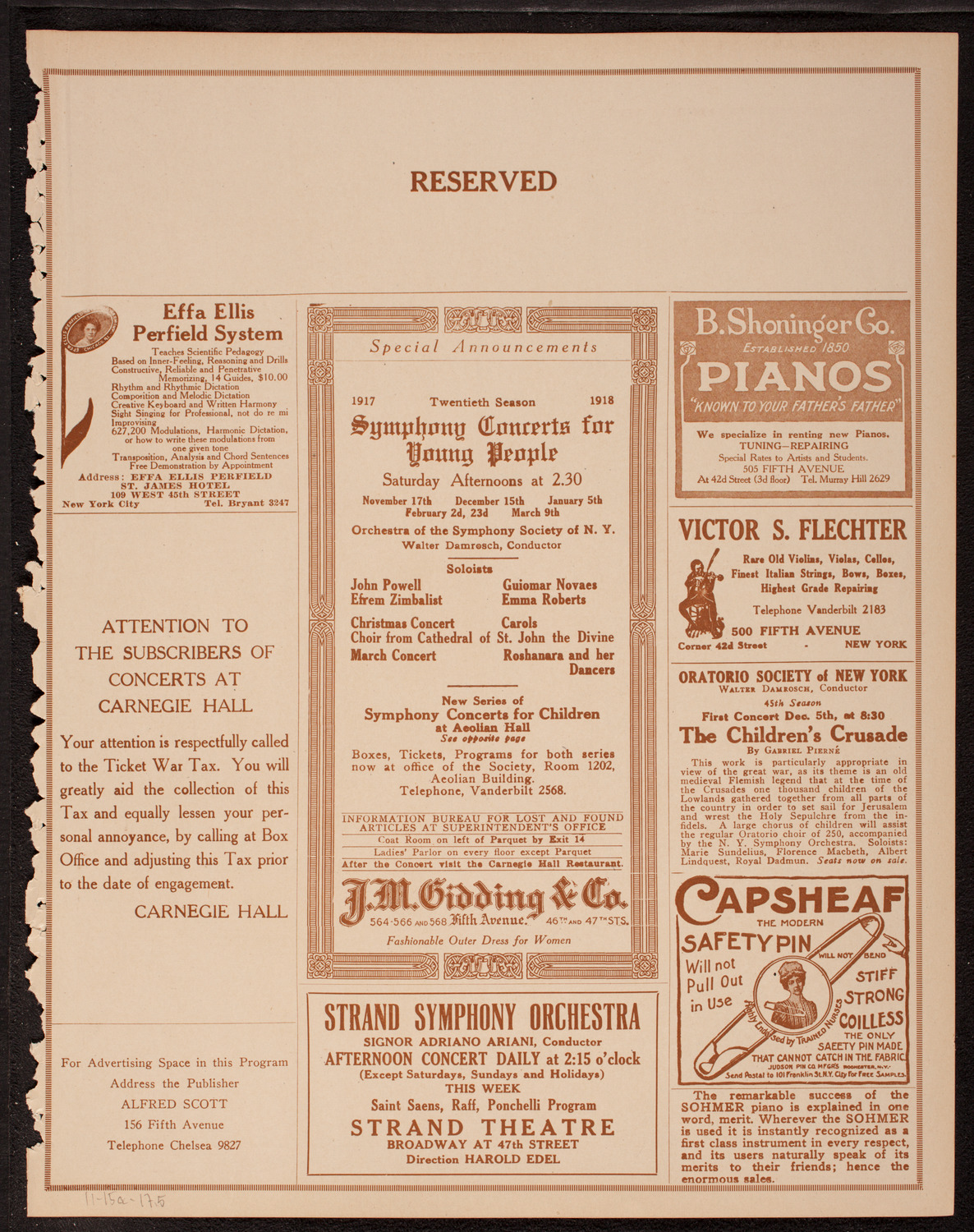 New York Symphony Orchestra, November 15, 1917, program page 9