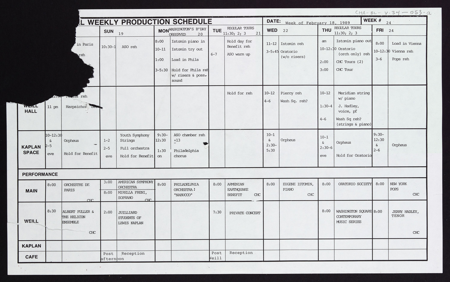 Carnegie Hall Booking Ledger, volume 34, page 53a