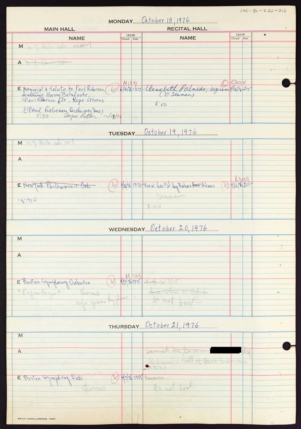 Carnegie Hall Booking Ledger, volume 22, page 16