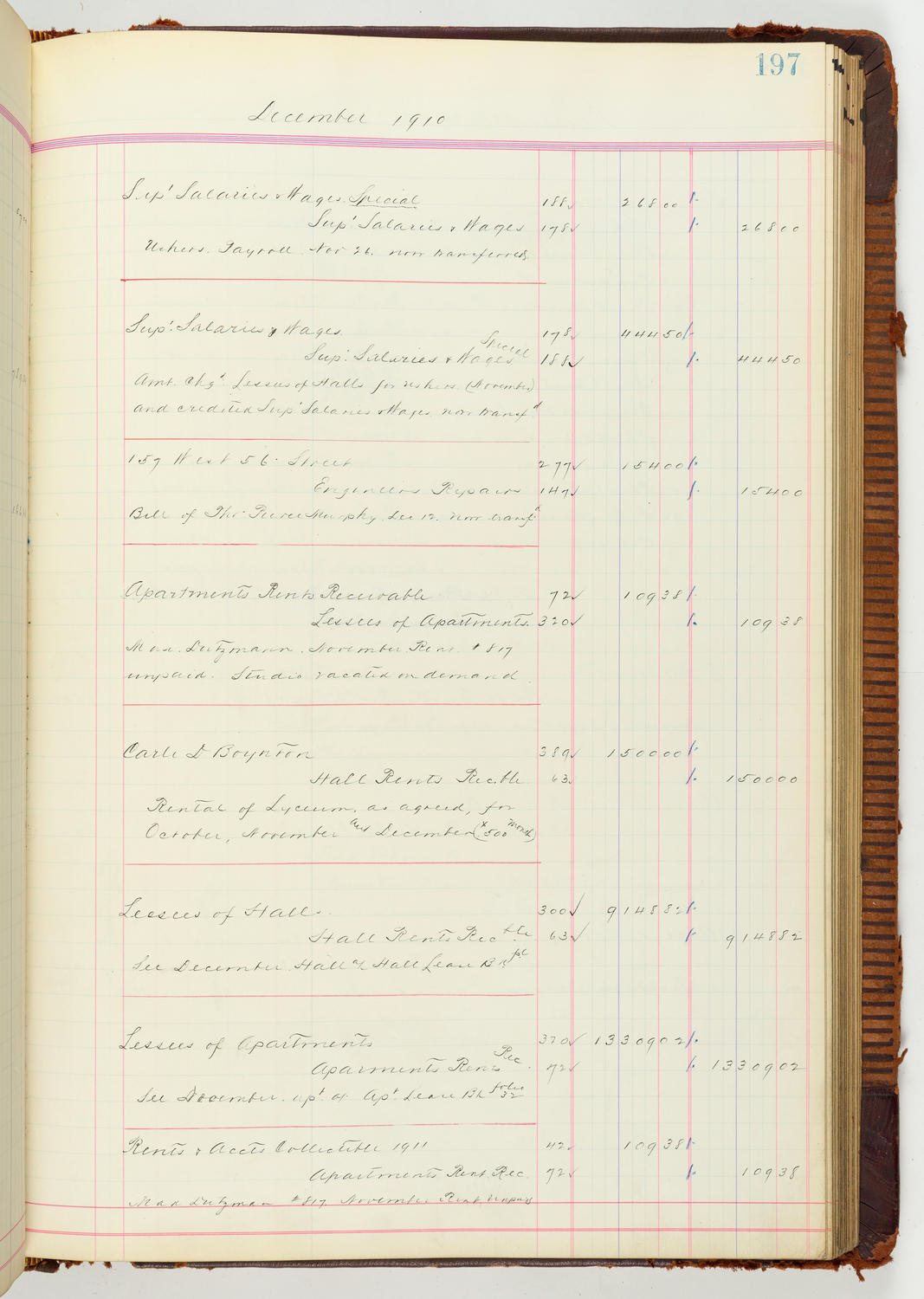 Music Hall Accounting Ledger Journal, volume 7, page 197