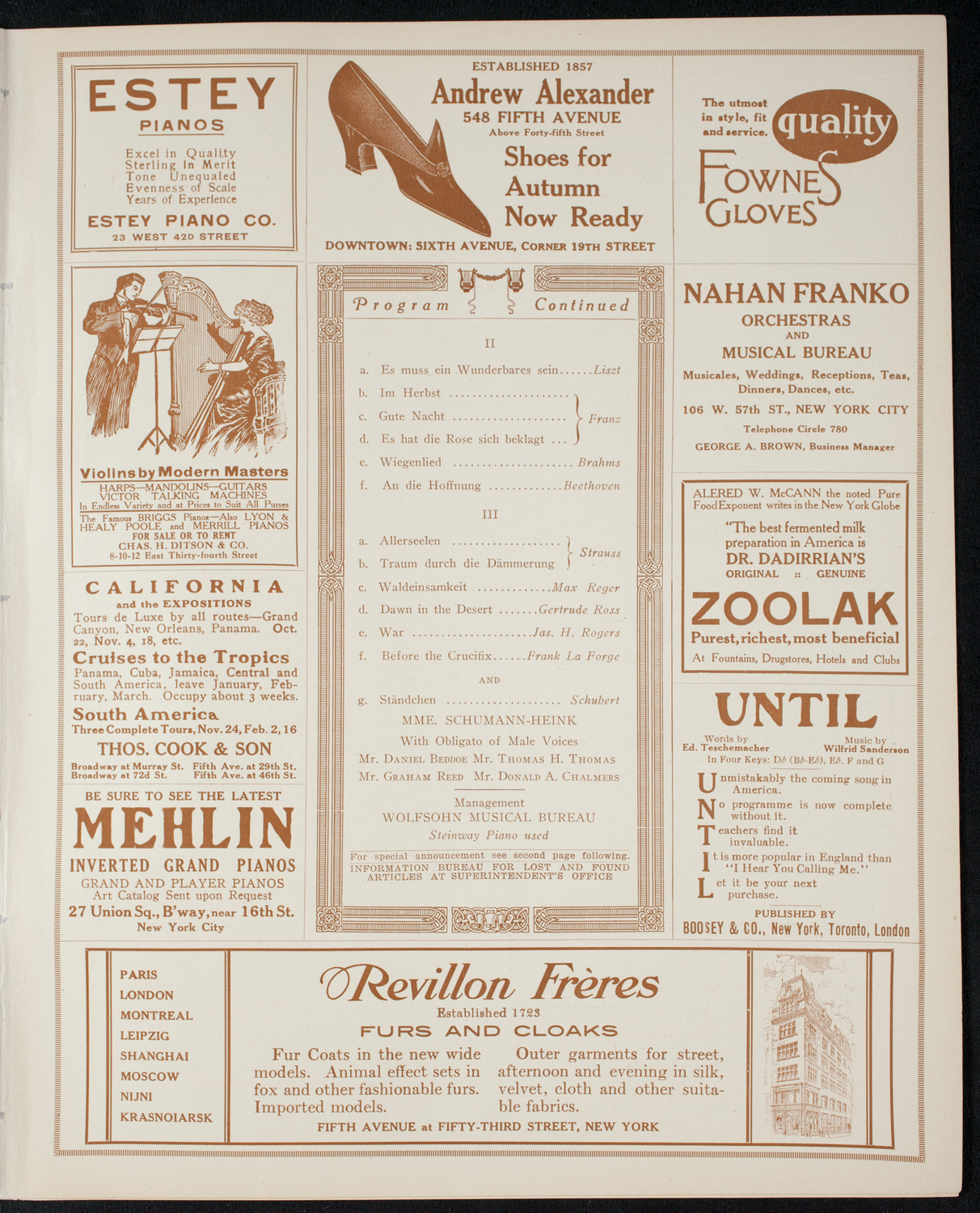 Ernestine Schumann-Heink, Mezzo-Soprano, November 2, 1915, program page 7