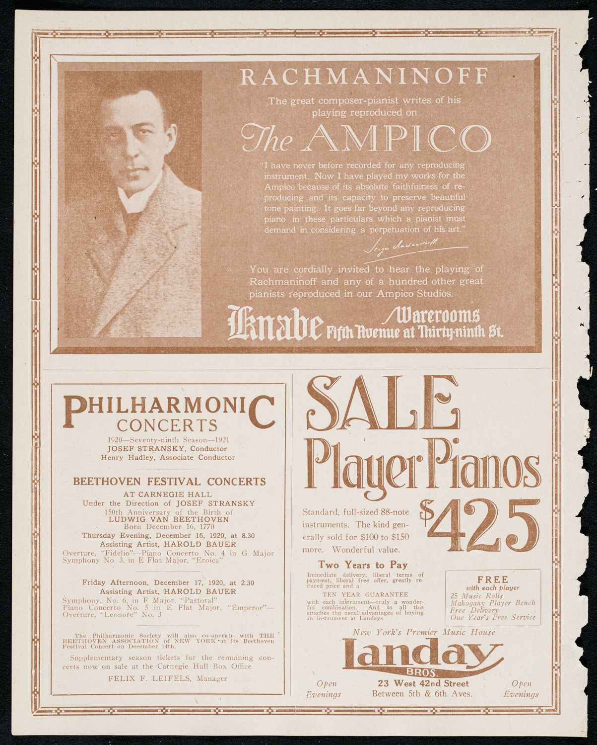 New York Philharmonic: Beethoven Festival, December 12, 1920, program page 12