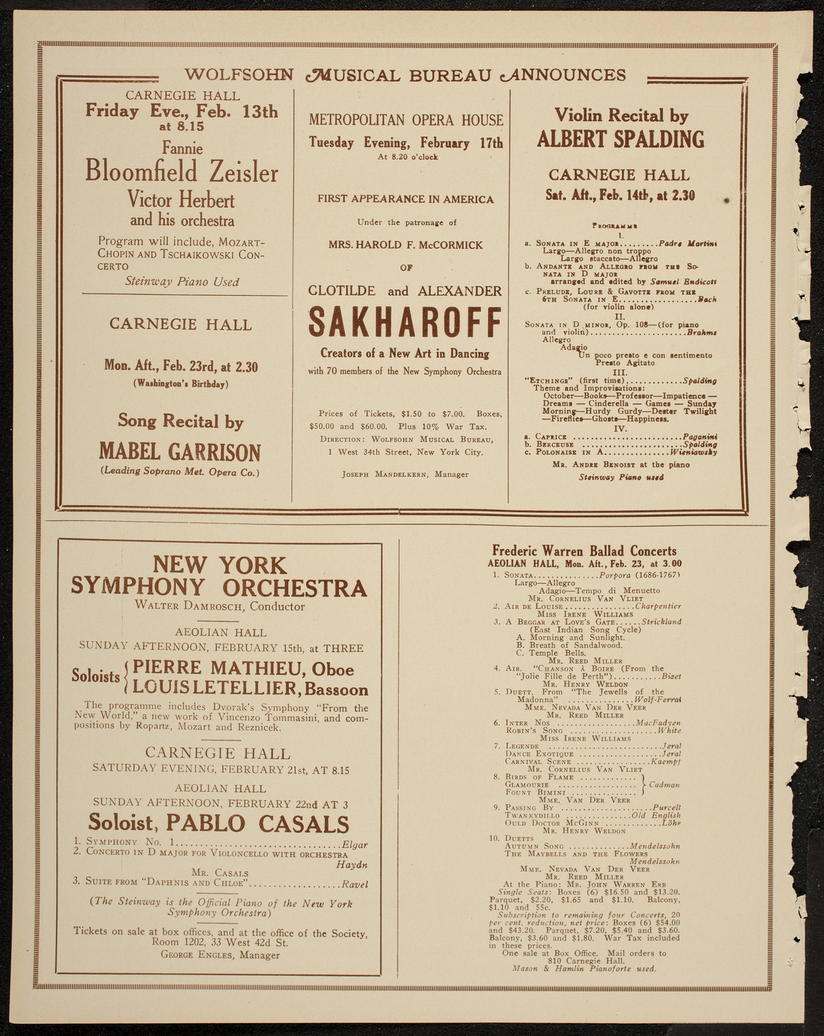 New York Philharmonic, February 13, 1920, program page 8