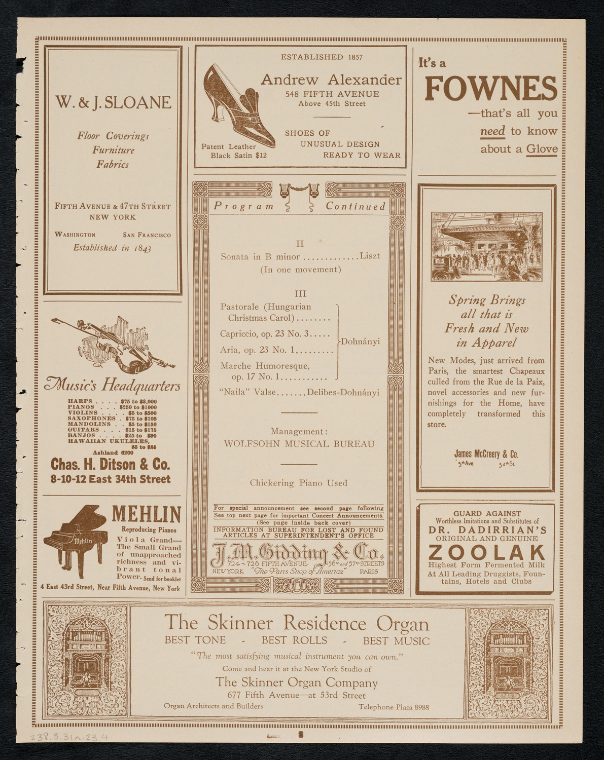Erno Dohnányi, Piano, March 31, 1923, program page 7