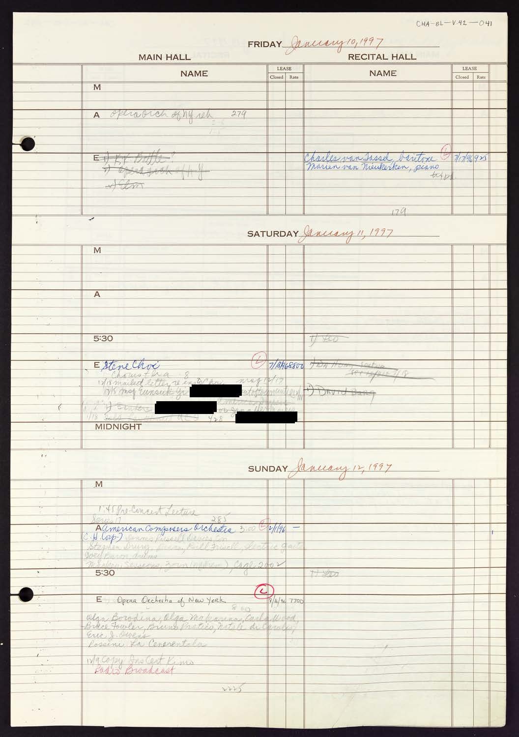 Carnegie Hall Booking Ledger, volume 42, page 41