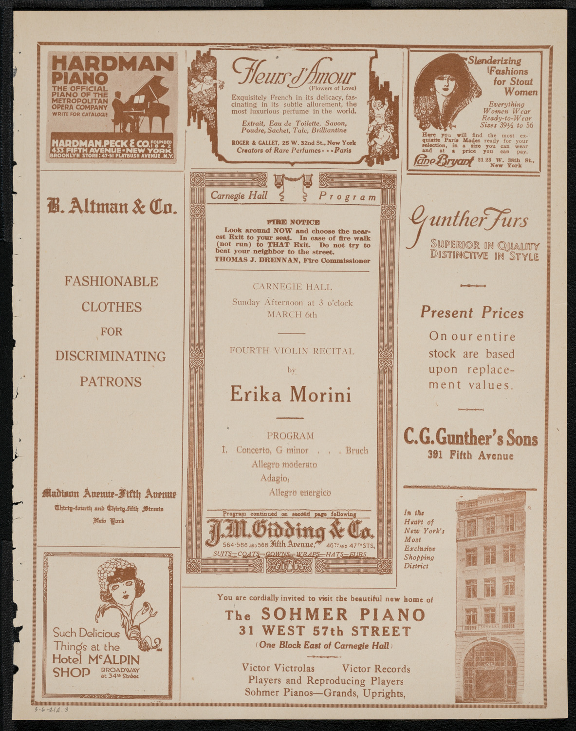 Erica Morini, Violin, March 6, 1921, program page 5