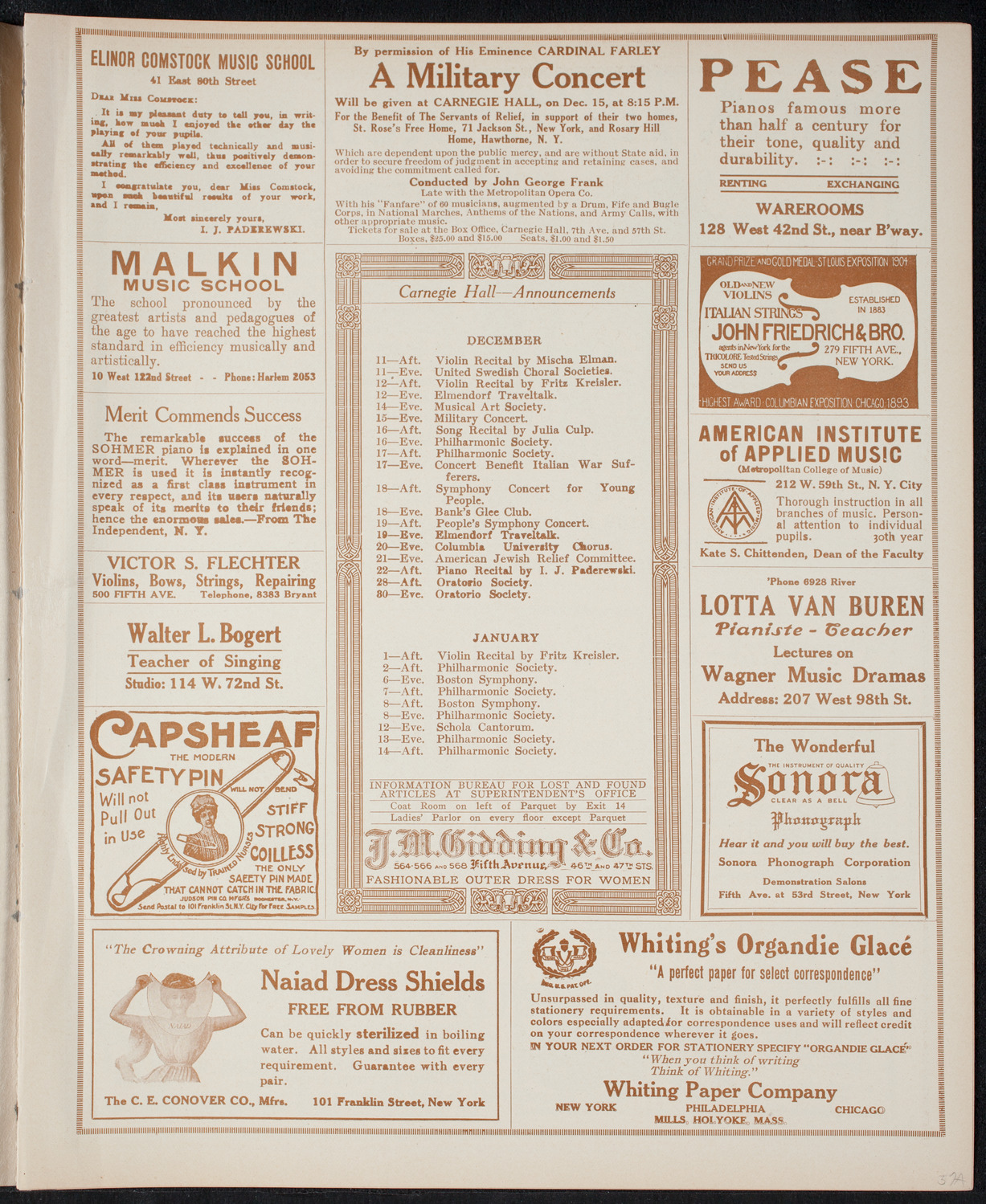 New York Philharmonic, December 10, 1915, program page 3