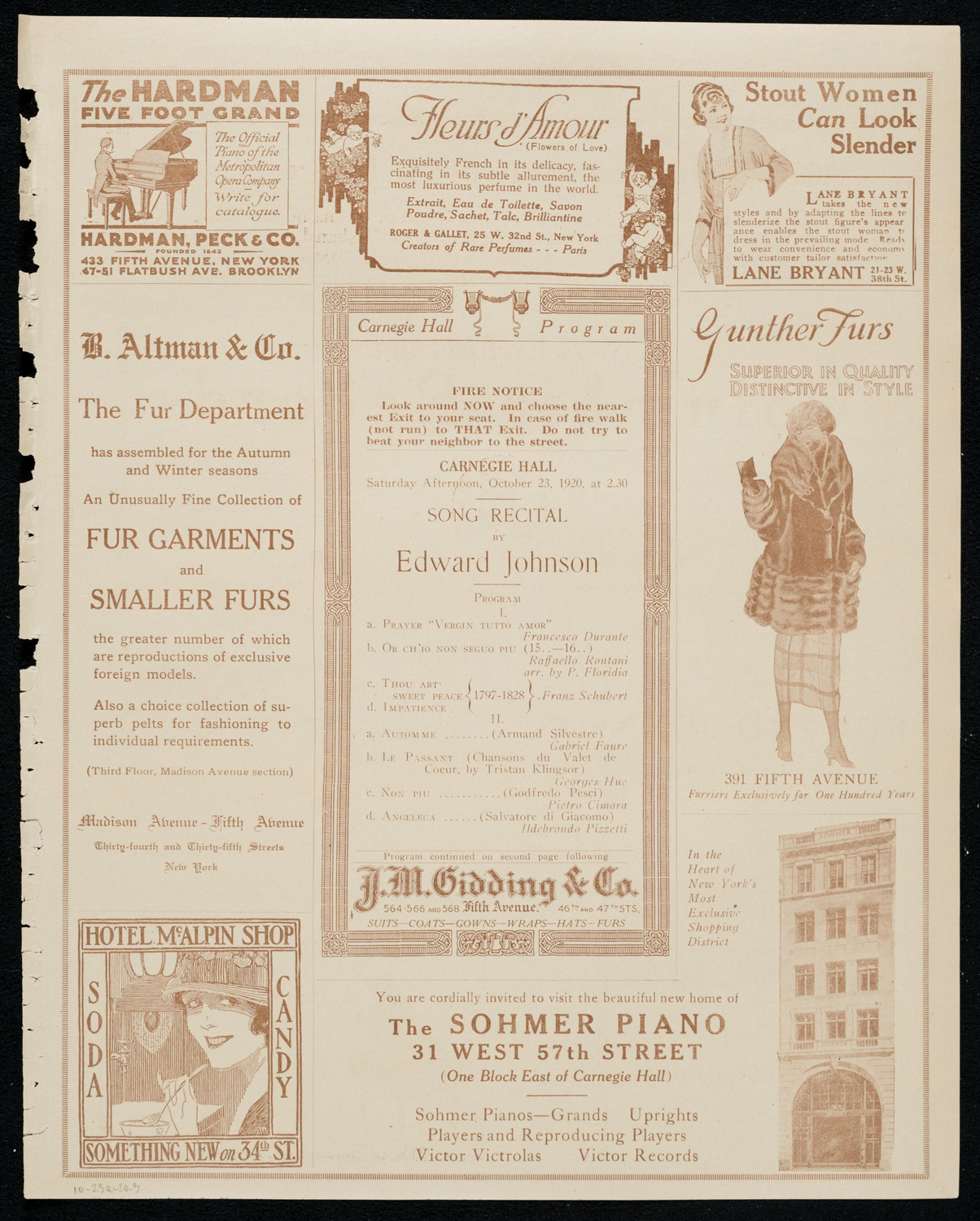 Edward Johnson, Tenor, October 23, 1920, program page 5