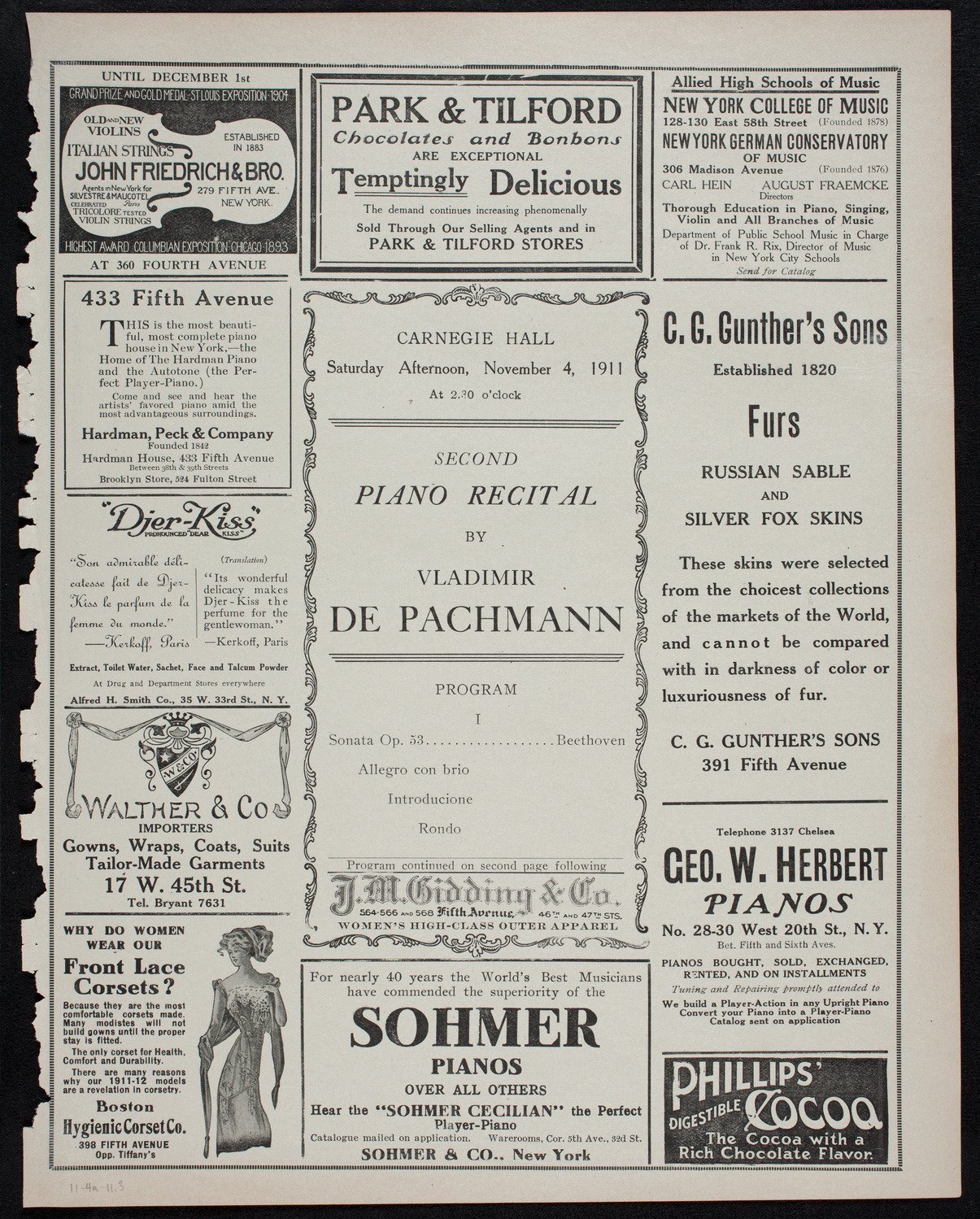 Vladimir de Pachmann, Piano, November 4, 1911, program page 5