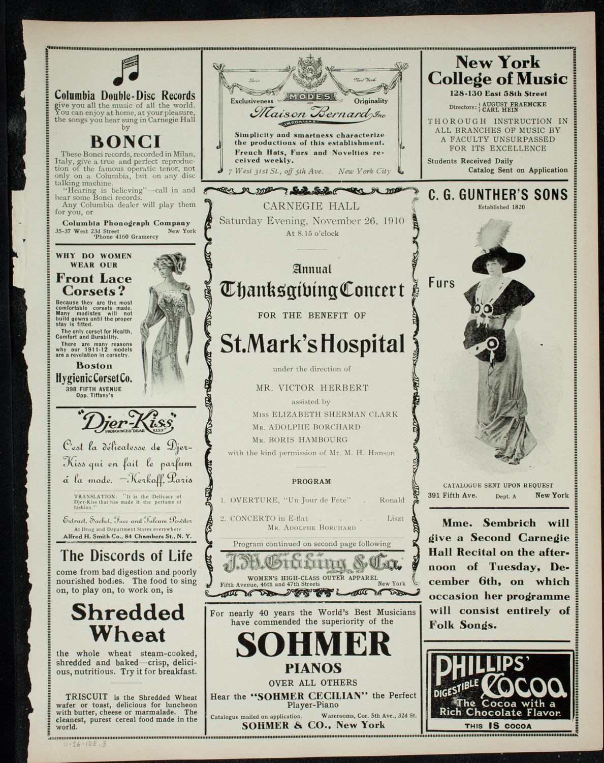 Benefit: St. Mark's Hospital, November 26, 1910, program page 5